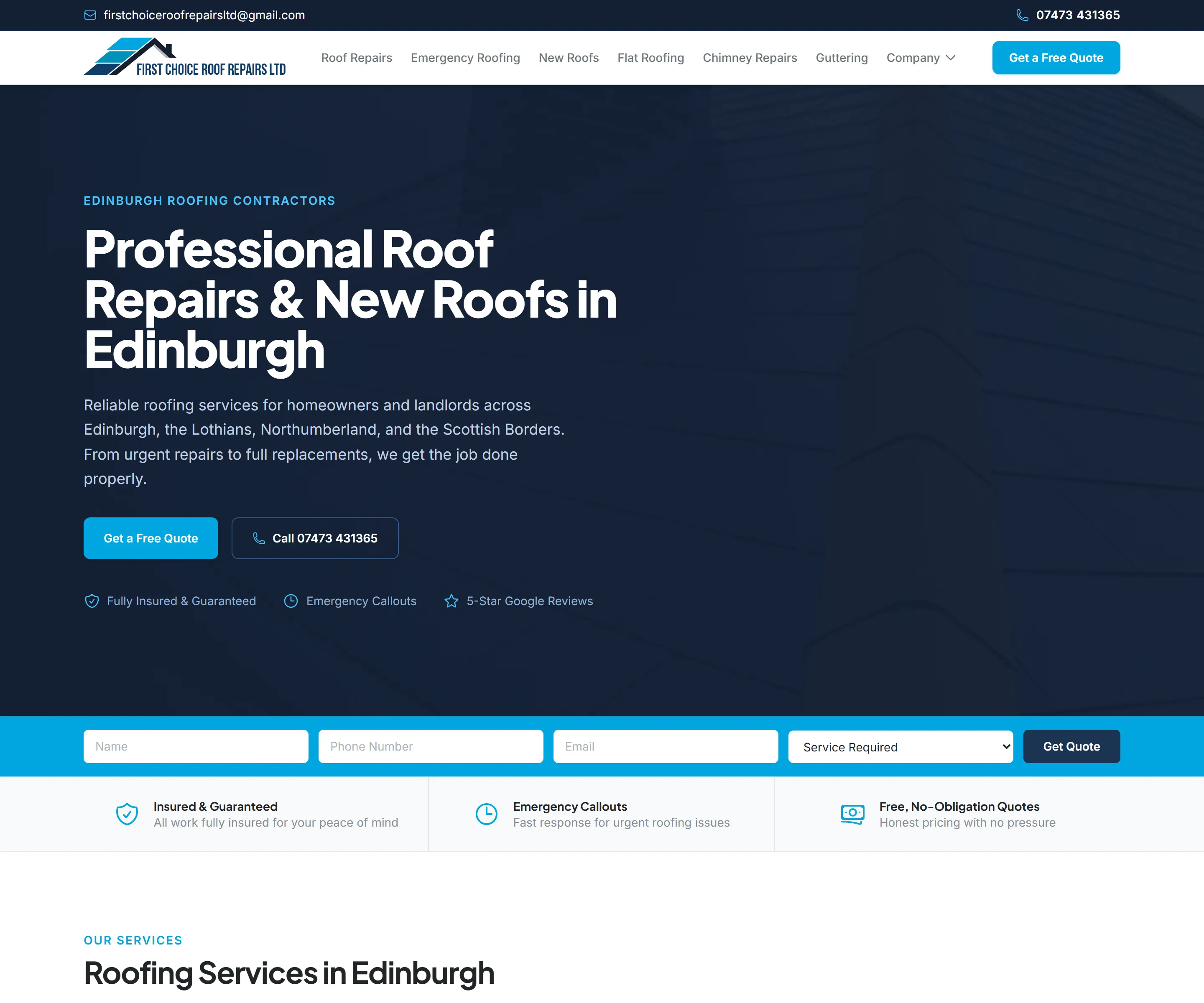 First Choice Roof Repairs website