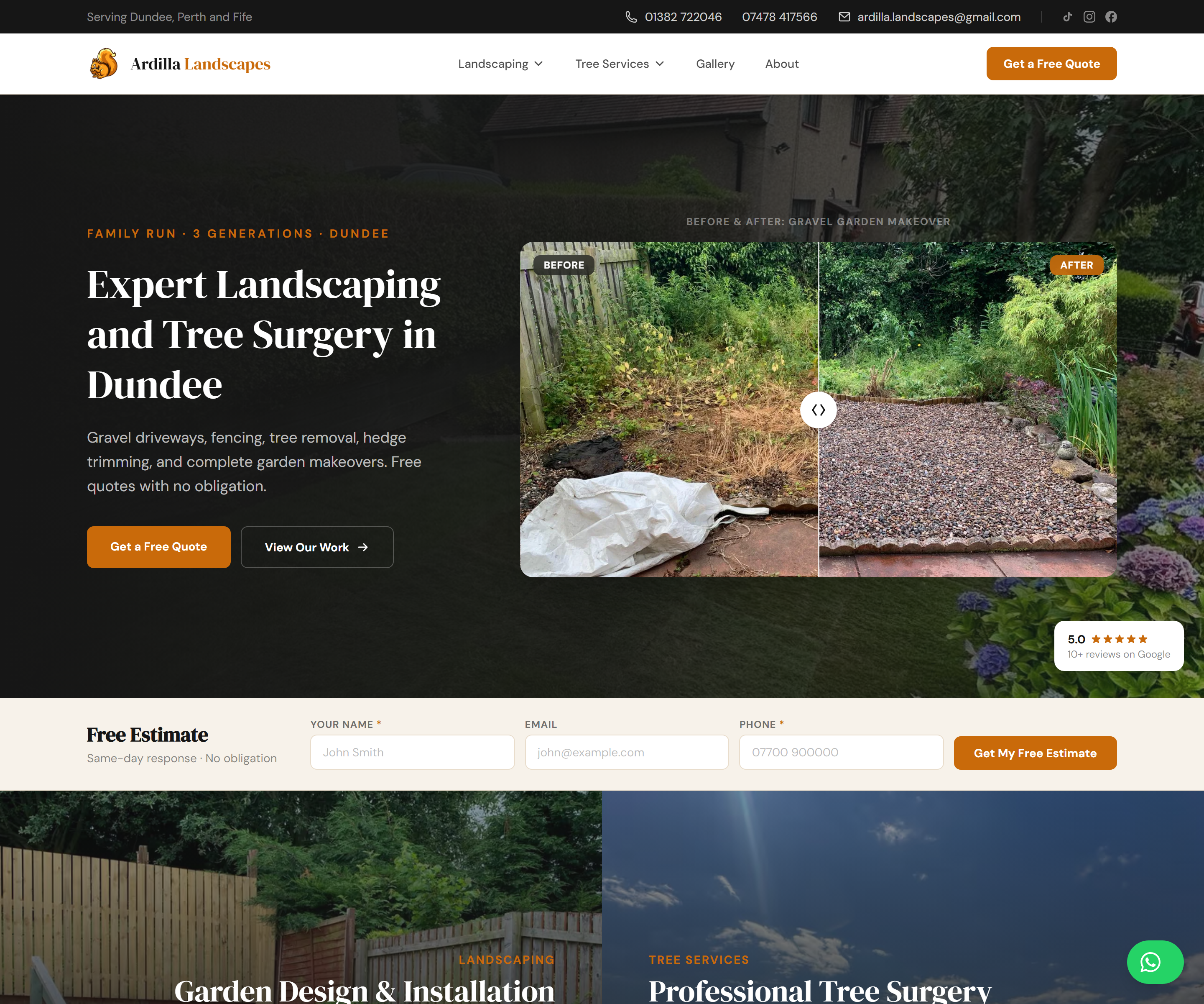 Ardilla Landscapes website screenshot