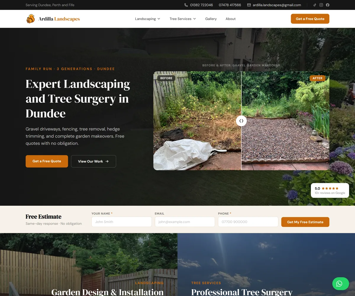 Ardilla Landscapes website screenshot