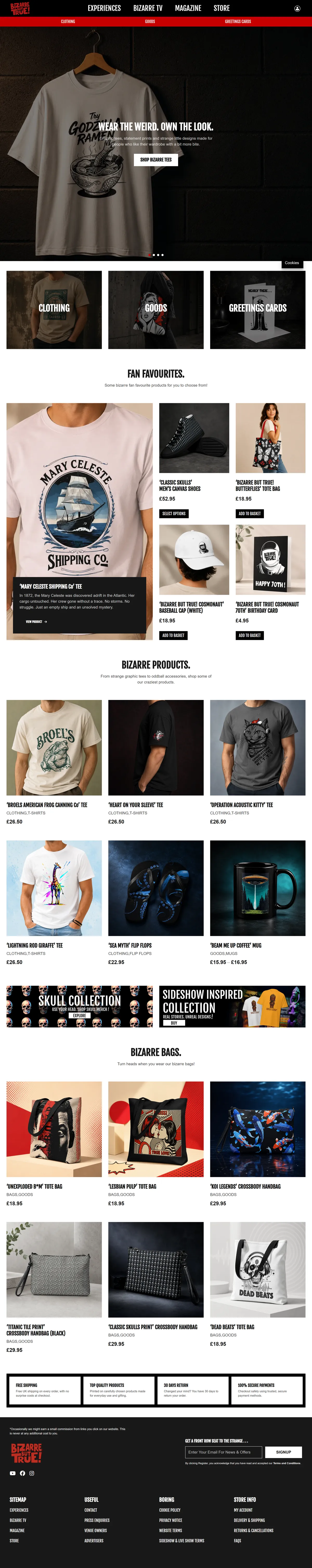 The full Bizarre But True online store, built on WooCommerce