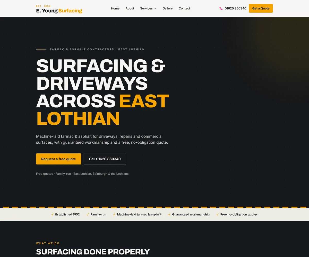E Young Surfacing website screenshot