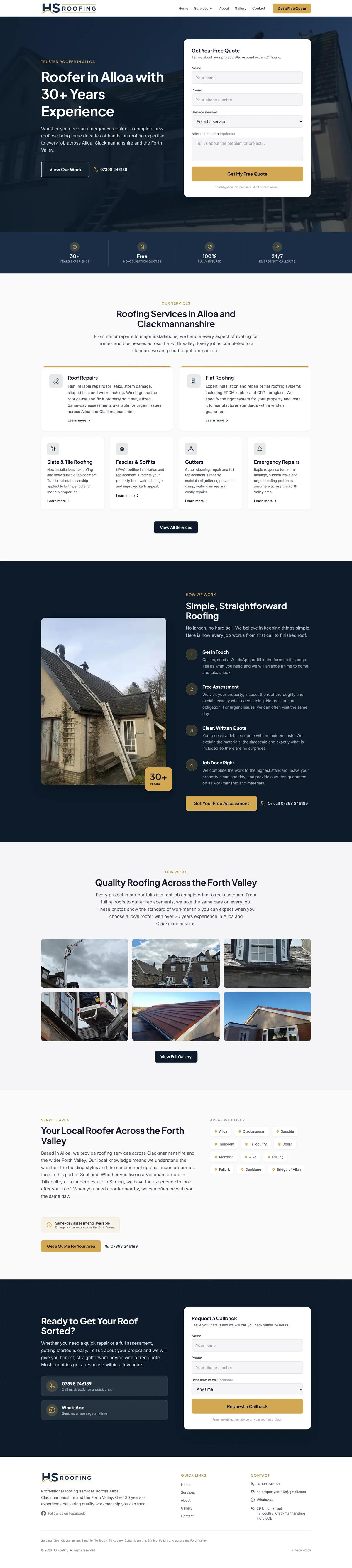 HS Roofing full homepage