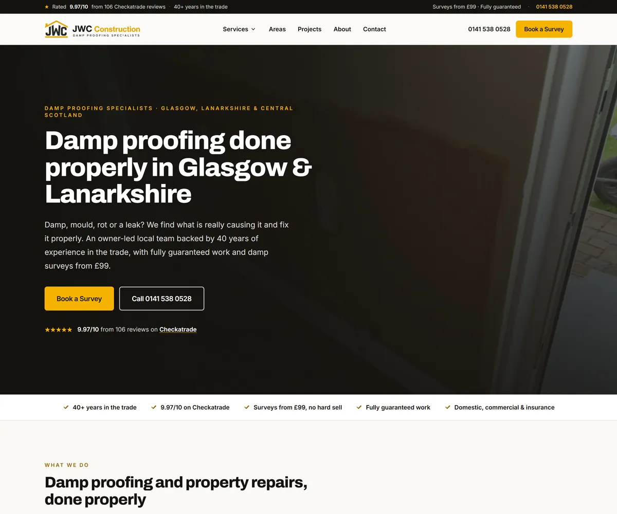 JWC Construction website screenshot