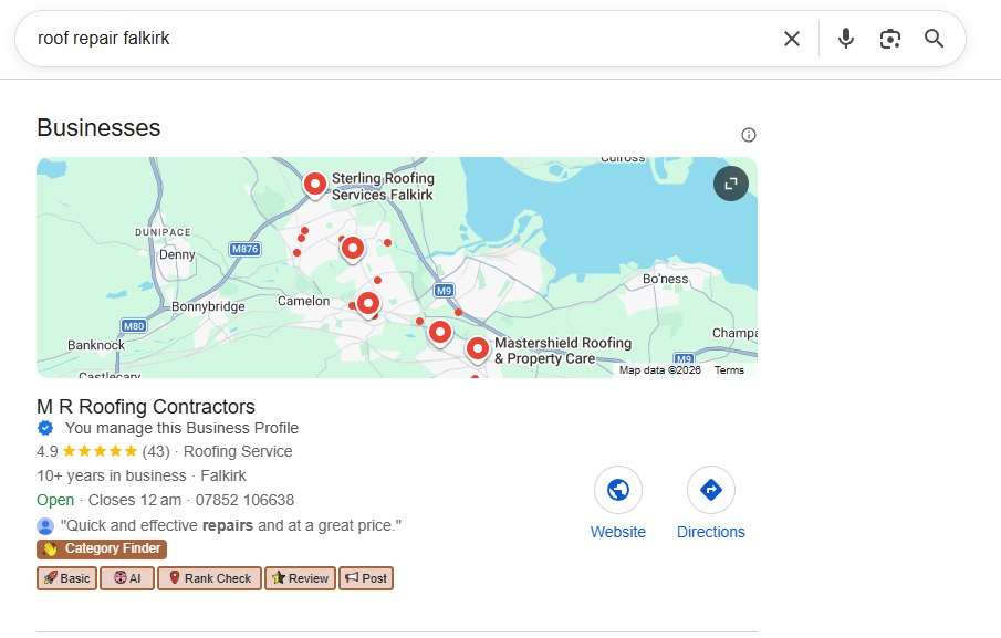 M R Contractors ranking in local search results
