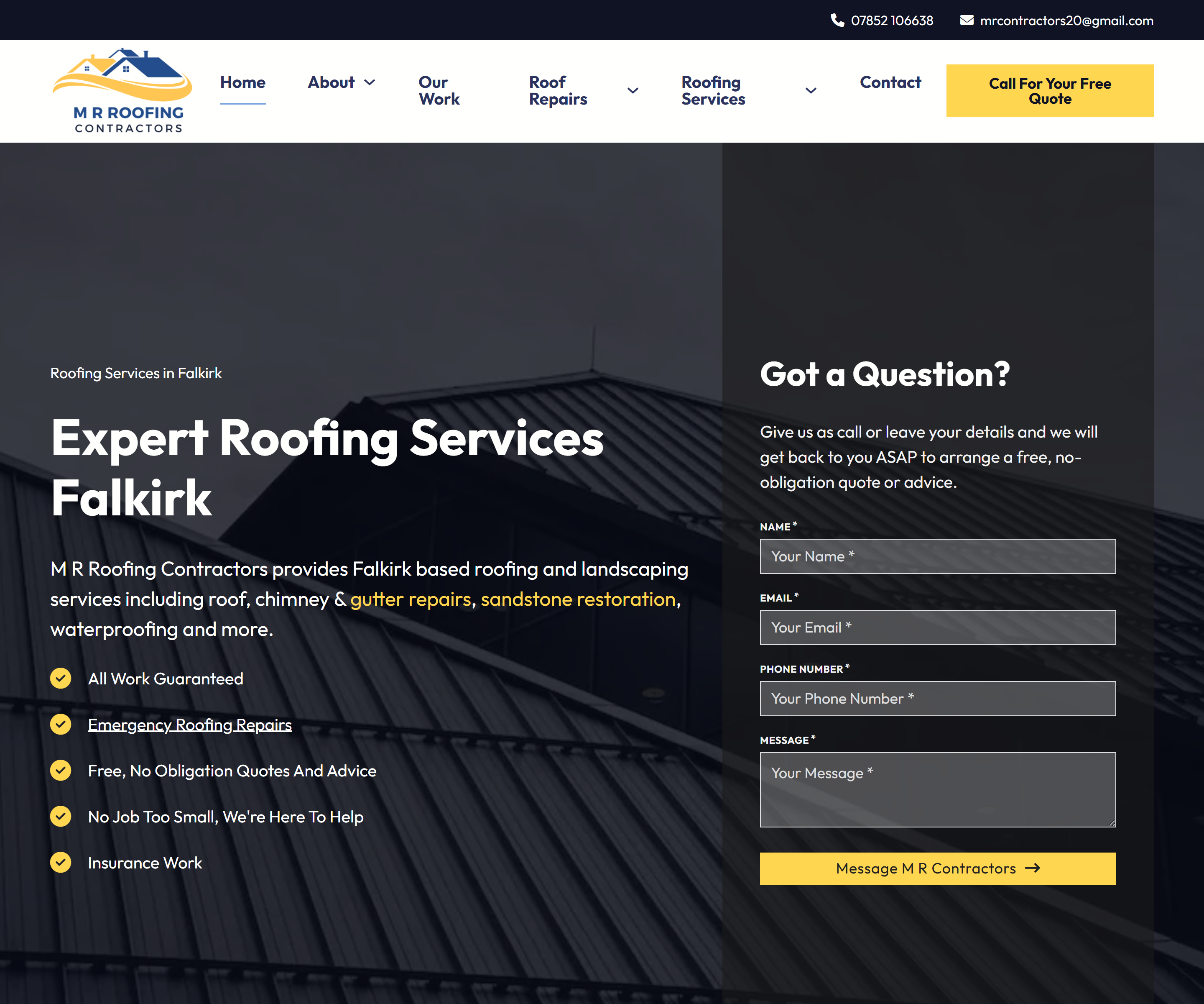 M R Contractors website screenshot