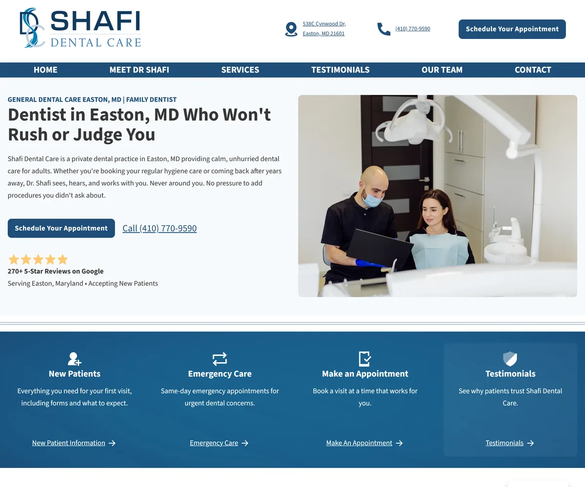 Shafi Dental Care website screenshot
