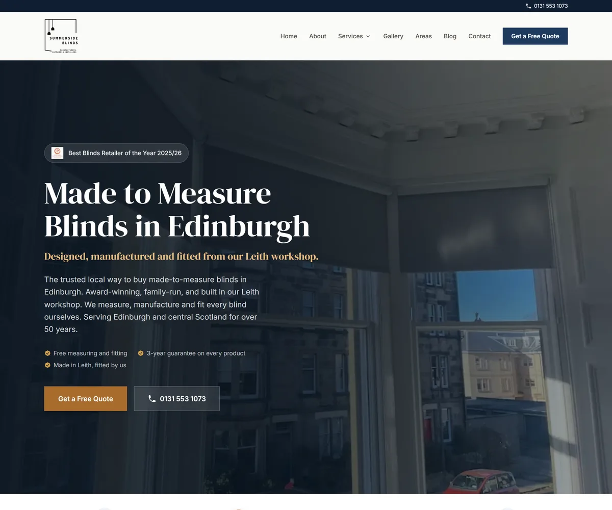Summerside Blinds website screenshot