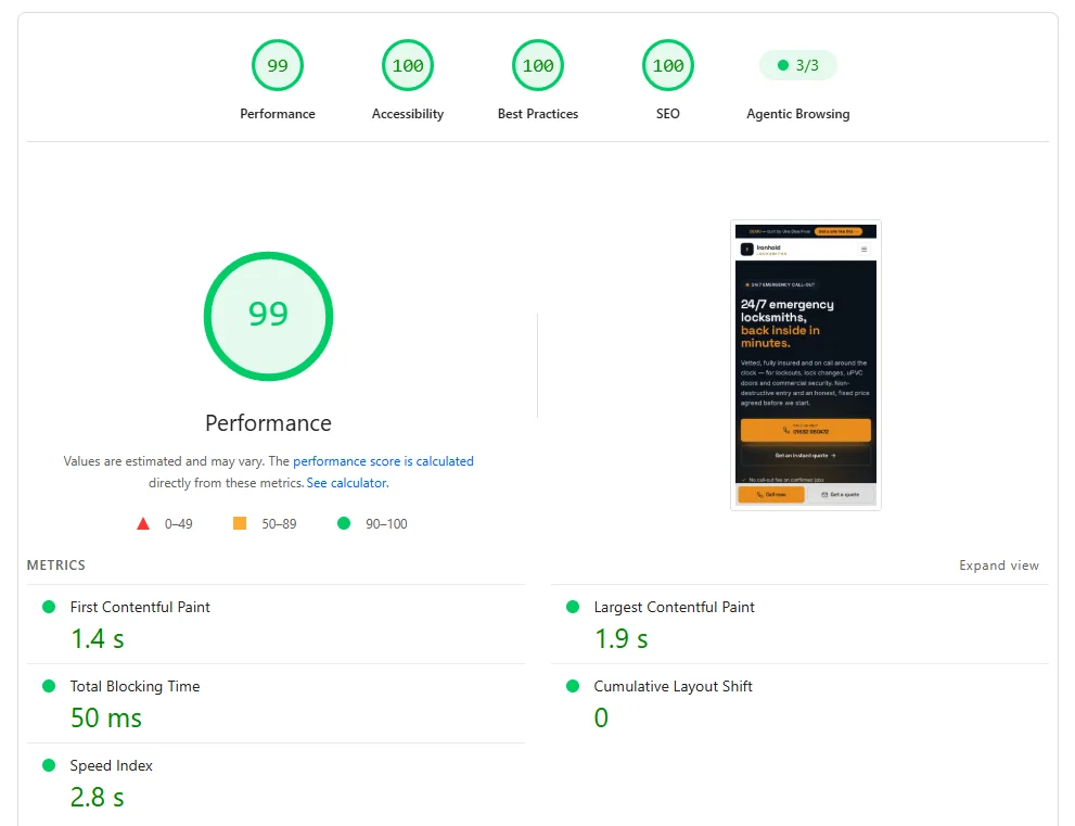 Mobile performance results for Design 03