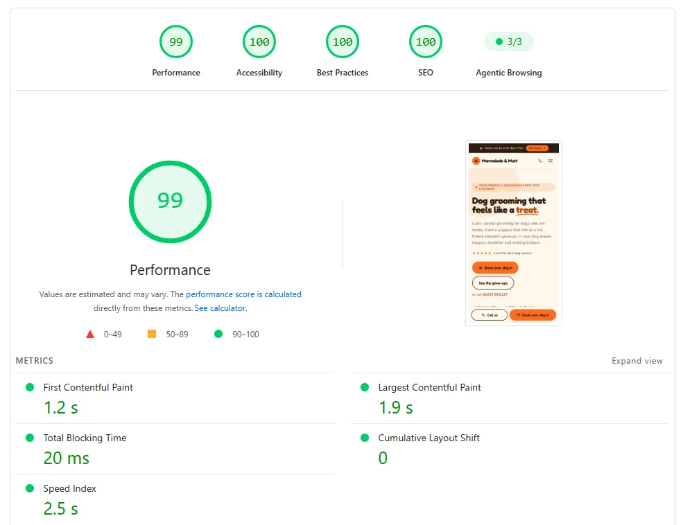 Mobile performance results for Design 06
